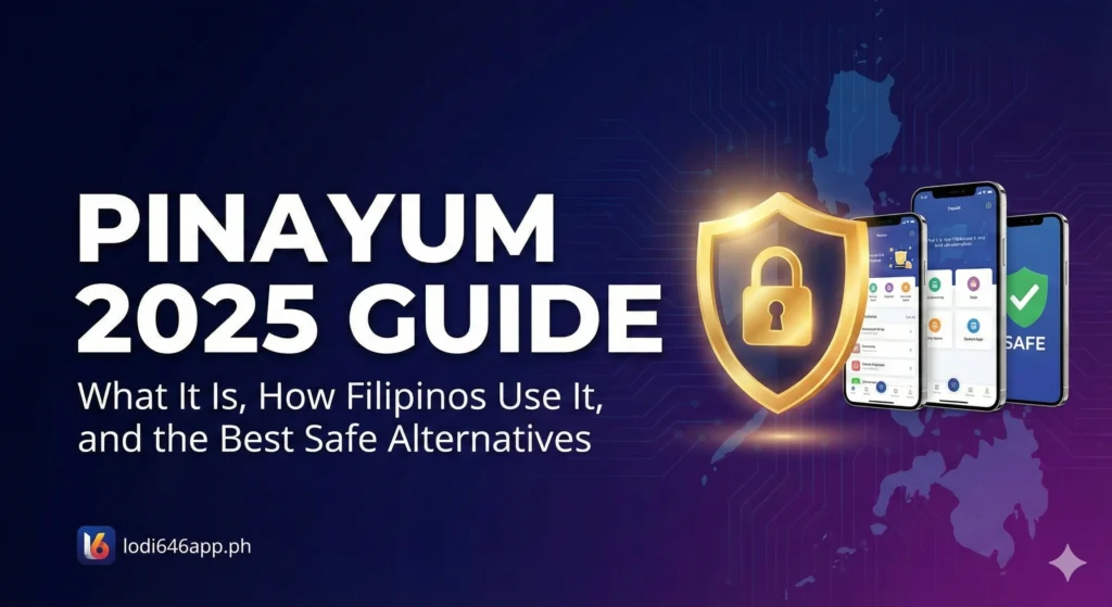 Feature image showing safe website on mobile with blue background and philippines country behind, and article title: pinayum 2025 guide
