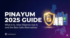 Feature image showing safe website on mobile with blue background and philippines country behind, and article title: pinayum 2025 guide