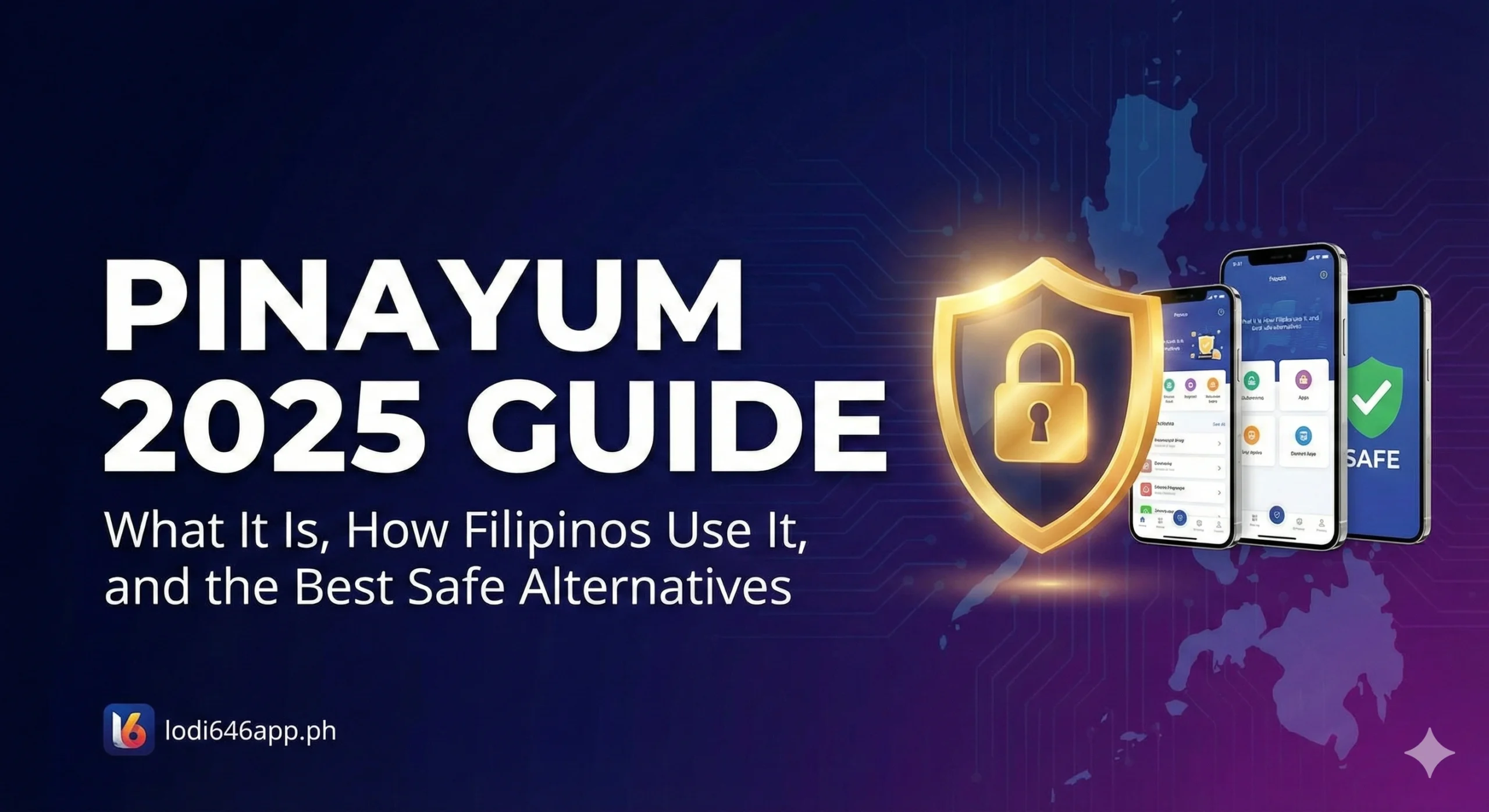 Feature image showing safe website on mobile with blue background and philippines country behind, and article title: pinayum 2025 guide